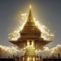 golden pagoda in the sky. 3d rendering illustration. generative AI