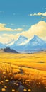 Golden Palette: A Hyper-detailed Scene Of Mountains And Prairiecore