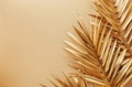 Golden Palm Leaf on Beige Background