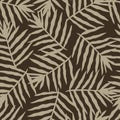 Golden palm leaf seamless pattern. Vintage jungle foliage wallpaper. Exotic tropical fern leaves endless backfrop