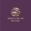 Golden palms logo. Resort and Spa emblem. Tropical cosmetics. Golden Palm leaves in a circle. Royalty Free Stock Photo