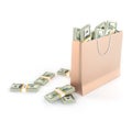 Golden paper bag full of money (isolated) Royalty Free Stock Photo