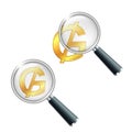 Golden Paraguayan guarani currency sign with magnifying glass. Royalty Free Stock Photo
