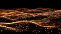 Golden Particle Waves On Black Background - Abstract Tech Data Visualisation Royalty Free Stock Photo