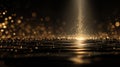 Golden particles erupting from a dark surface with bokeh lights Royalty Free Stock Photo