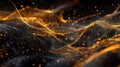 Golden particles forming abstract flowing digital wave network Royalty Free Stock Photo