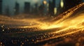 Golden particles forming abstract wave pattern over city bokeh Royalty Free Stock Photo