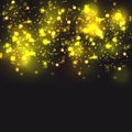 Golden particles. Glowing yellow bokeh circles abstract gold luxury background. Royalty Free Stock Photo