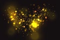 Golden particles. Glowing yellow bokeh circles abstract gold luxury background. Royalty Free Stock Photo