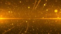 Golden particles shining stars dust bokeh glitter awards dust flare abstract background.