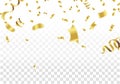 Golden Party Flags With Confetti And Ribbon Falling On White Background. Celebration Event & Birthday. Vector Royalty Free Stock Photo