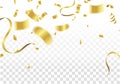 Golden Party Flags With Confetti And Ribbon Falling On White Bac Royalty Free Stock Photo