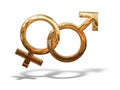 Golden pattern gender sex 3D symbols isolated
