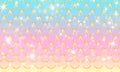 Golden pattern. Holographic rainbow background. Gold scales. Mermaid print. Vector