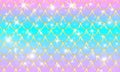 Golden pattern. Holographic rainbow background. Gold scales. Mermaid print. Vector illustration.