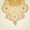 Golden pattern with large flowers and curls.