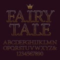 Golden patterned capital letters and numbers. Decorative vintage font. Isolated english alphabet with text Fairy Tale