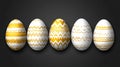Golden-patterned Easter eggs on dark background, holiday design Royalty Free Stock Photo