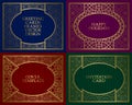 Golden patterned frames set. Vintage design of greeting cards backgrounds in asian traditional style. Brochure, album cover,