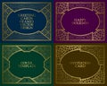 Golden patterned frames set. Vintage design of greeting cards backgrounds in asian traditional style. Brochure, album cover,