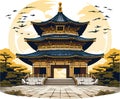 Golden pavilion front view flat design