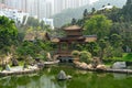 The Golden pavilion and gold bridge in Nan Lian Garden near Chi Lin Nunnery. A public chinese classical park in Diamond Hill, Royalty Free Stock Photo