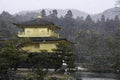 Golden pavilion in Kyoto Japan during a snow storm