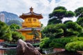 Golden Pavilion in Nan Lian Garden near Chi Lin Nunnery temple, Hong Kong. Royalty Free Stock Photo