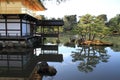 Golden pavilion, pond and fishing deck of Kinkaku ji in Kyoto