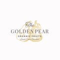 The Golden Pear Abstract Vector Sign, Symbol or Logo Template. Pear with Leaf and Half of Pear Sillhouettes Sketch with