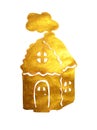 Golden pearly hand-drawn house on white background