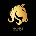 Golden pegasus horse icon hand drawn art pattern on black Royalty Free Stock Photo