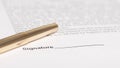 Golden pen with signature space on the papers close up, banner Royalty Free Stock Photo