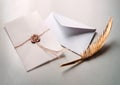 Golden pen and stamped envelope Royalty Free Stock Photo