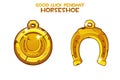 Golden pendant and horseshoe on a white background. Royalty Free Stock Photo