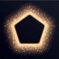 Golden pentagonal frame with sparkles and flares, abstract luminous particles, background with bright stardust.