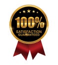 Golden 100 percent Guarantee with Red Ribbon Logo Sign Royalty Free Stock Photo