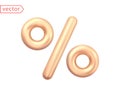 Golden Percent Sign. 3D Realistic Gold Percentage Symbol isolated on white background. Percentage, Discount, Sale, Promotion Royalty Free Stock Photo