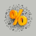 Golden percent sign on icon background. Royalty Free Stock Photo