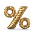 Golden percent sign made of inflatable balloon isolated. 3D Royalty Free Stock Photo