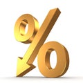 Golden percentage symbol with an arrow down