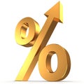 Golden percentage symbol with an arrow up