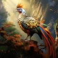 Golden pheasant, Chrysolophus pictus, Made With Generative AI illustration
