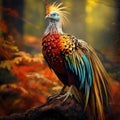 Golden pheasant, Chrysolophus pictus, Made With Generative AI illustration