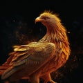 Golden phoenix bird in black background