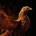 Golden phoenix bird in black background
