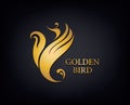 Golden Phoenix, bird brand, animal logo, luxury brand identity for hotel fashion and sports brand concept. Vector design