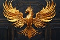 Golden phoenix rising spreading its wings on black background Royalty Free Stock Photo
