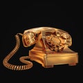 Golden phone on black isolated background.