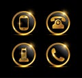 Golden Phone Call Icon Vector Sign